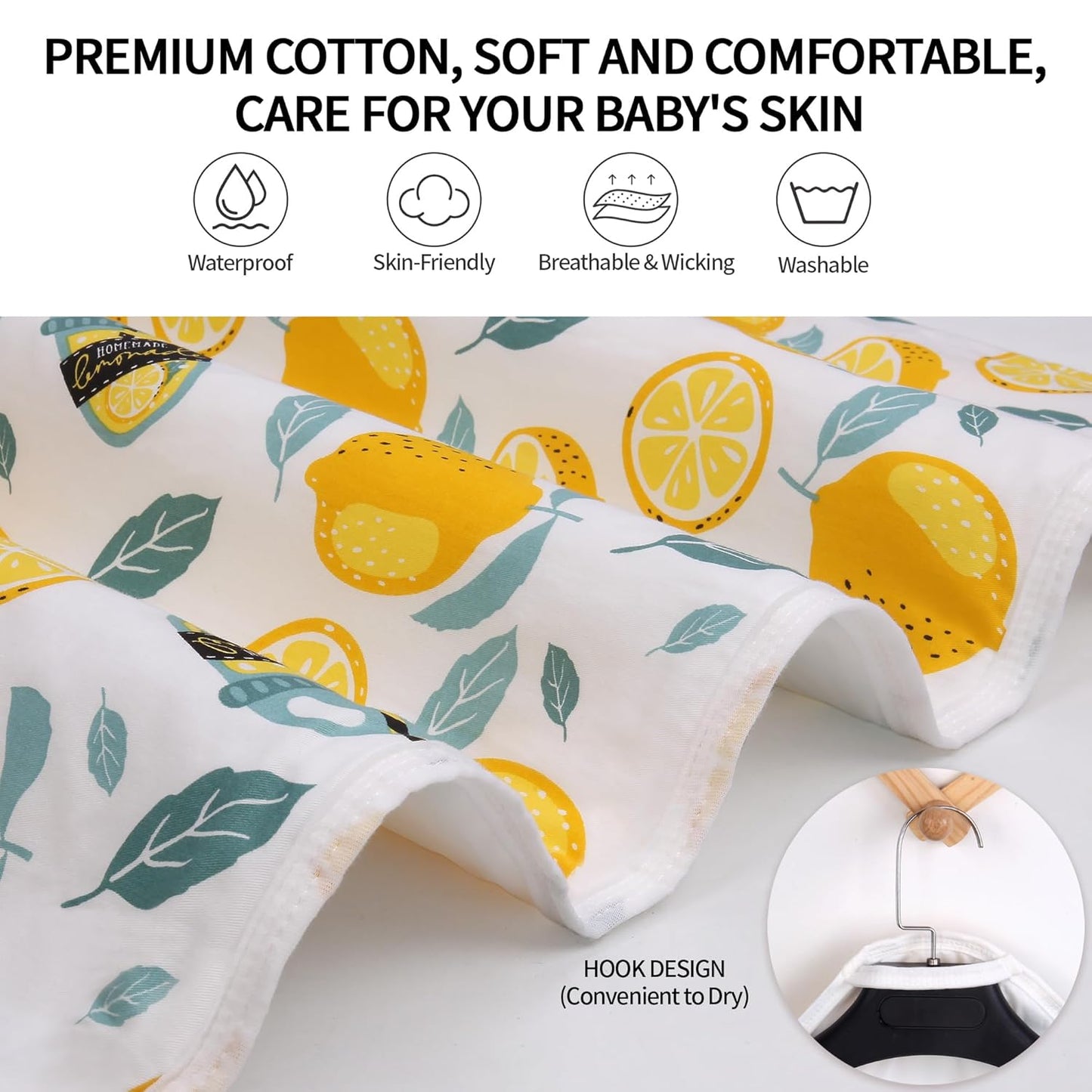 2Pcs Diaper Changing Pads for Baby, Lemon Change Mat, 3Layers Waterproof Change Pad Foldable Absorbent Mats for Women, Reusable Incontinence Underpads for Patient 24''x30'' (Lemon Blue Duck)