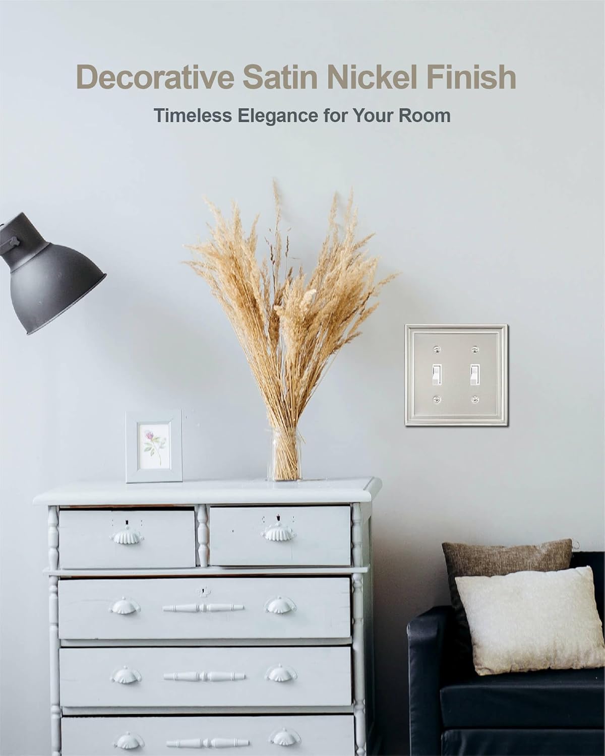 2-Pack Double Toggle Wall Plate, Satin Nickel Light Switch Cover, Metal Switch Covers Wall Plate, Midsize, A035 Series