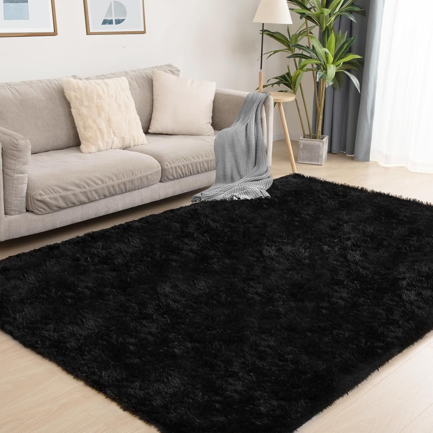 Black Rug, 6x9 Area Rugs for Living Room, Soft Plush Area Rugs for Bedroom, Non-Slip Indoor Carpet for Nursery, Study Room, Kids Room, Room Decor