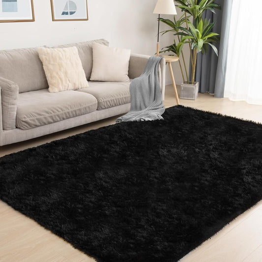 3x5 Black Rug, Area Rugs for Living Room, Soft Plush Area Rugs for Bedroom, Non-Slip Indoor Carpet for Nursery, Study Room, Playroom, Home Decor