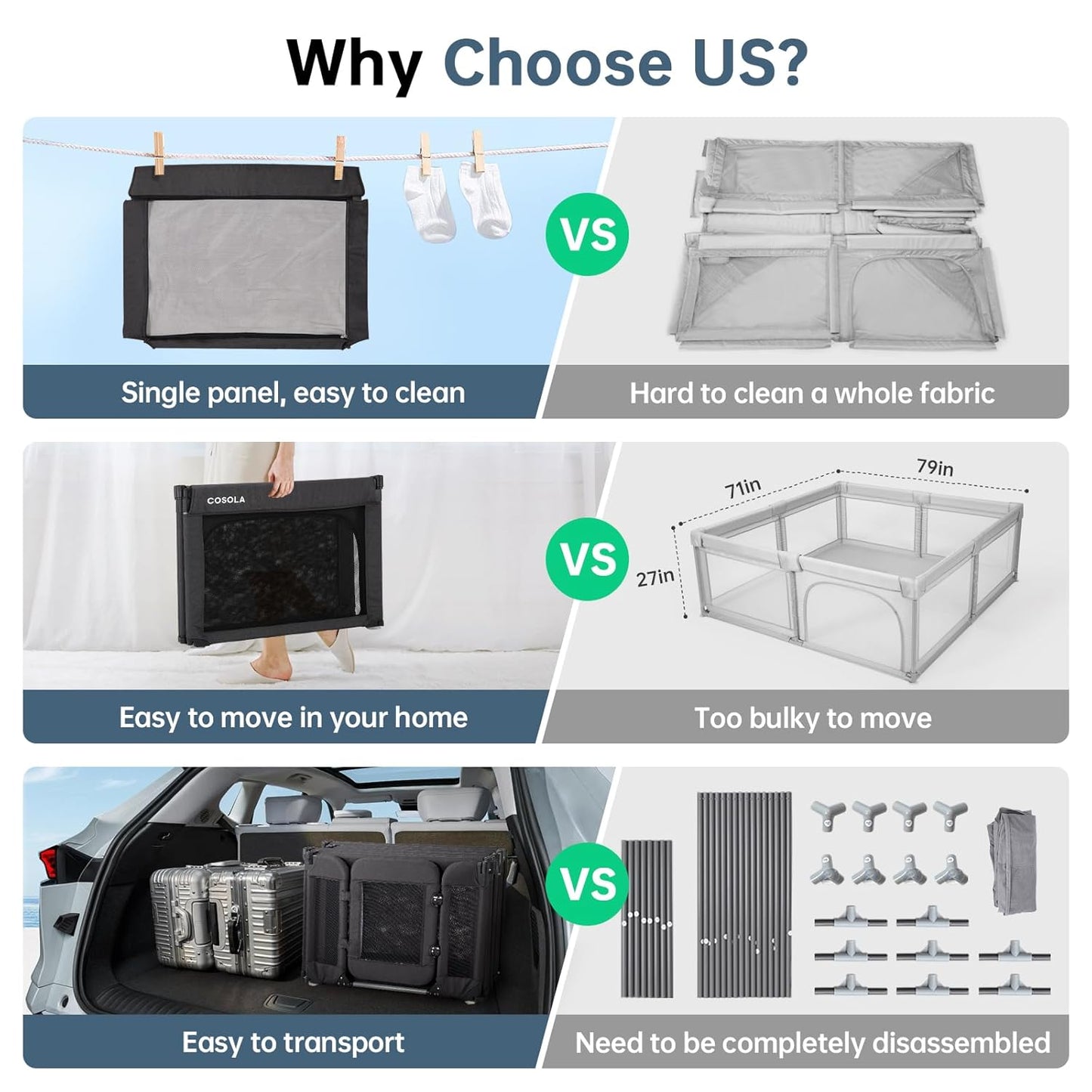 Baby Playpen,Large Play Pen for Babies and Toddlers with Door 79x71 Inch, Adjustable Playpen Non-Slip Suction Cups Base Safe and Sturdy, Indoor Outdoor Playard,Black