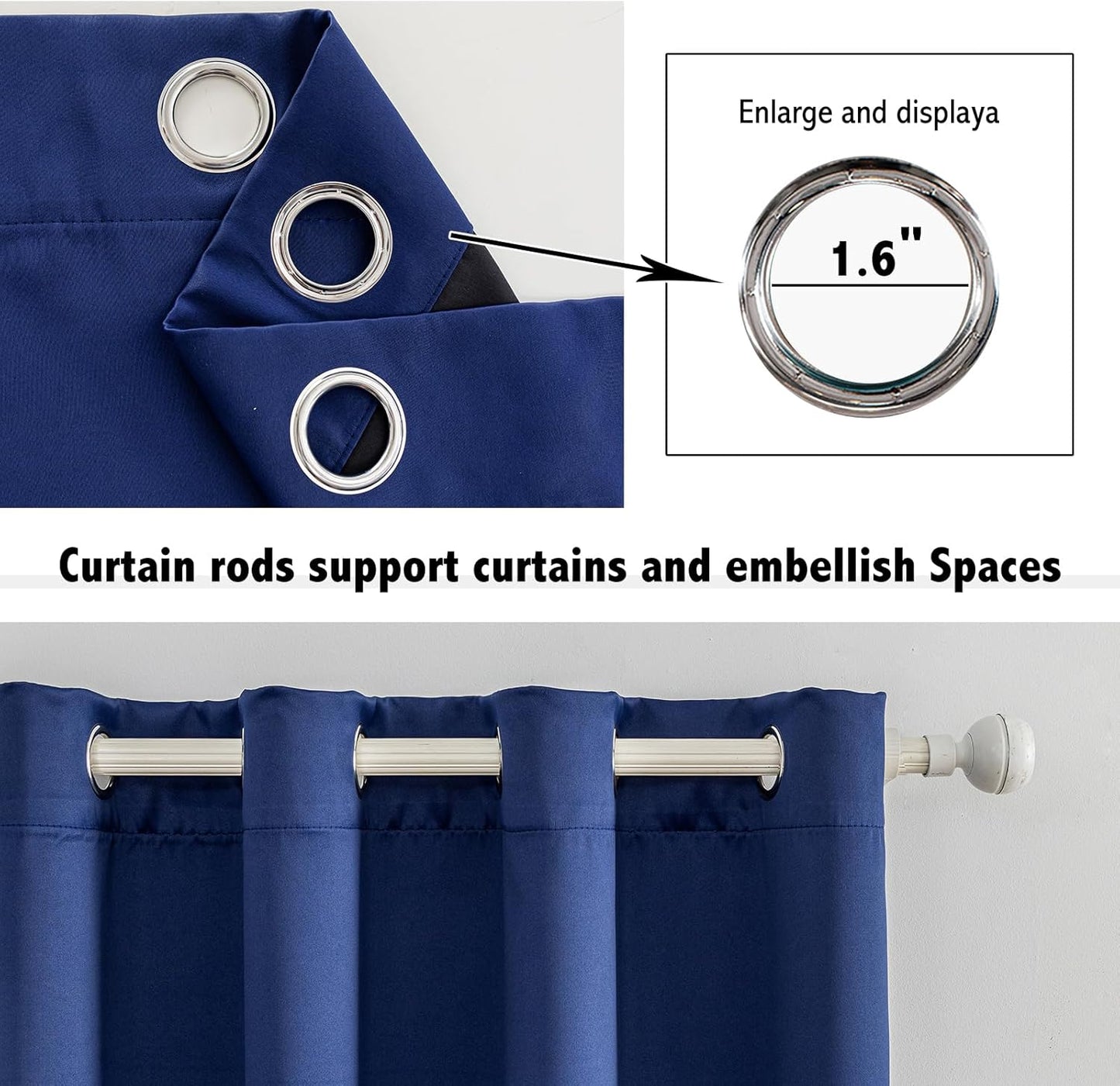 Anytime 100% Blackout Curtain Set, Thermal Insulated & Energy Efficiency Window Draperies for Guest Room, Full Shading Panels for Shift Worker and Light Sleepers（Navy Blue, 2 Panels, 52W x 80L）