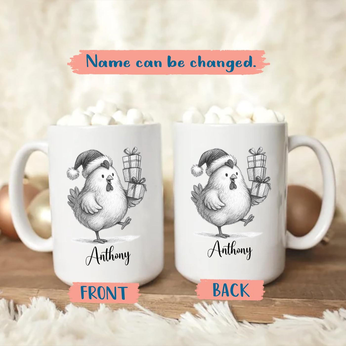 Personalized Name Chicken Coffee Mug Gift, Awesome Chicken White Ceramic Mug 11 Oz 15 Oz, Customized Animal Accent Cup Gift For New Year Anniversary, Unique Teacup For Chickens Lovers/Chickens Lady