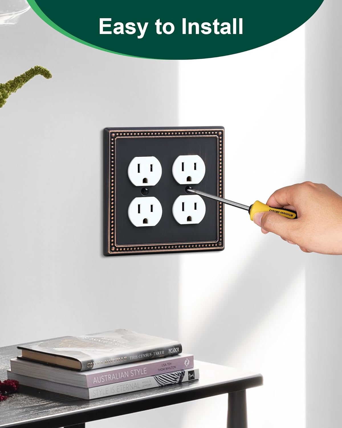 2-Pack Double Duplex Outlet Cover, Aged Bronze Metal Switch Plates and Outlet Covers, Pearls Decorative Wall Plates for Electrical Outlets, 2 Gang Receptacle Cover, Corrosion Resistant