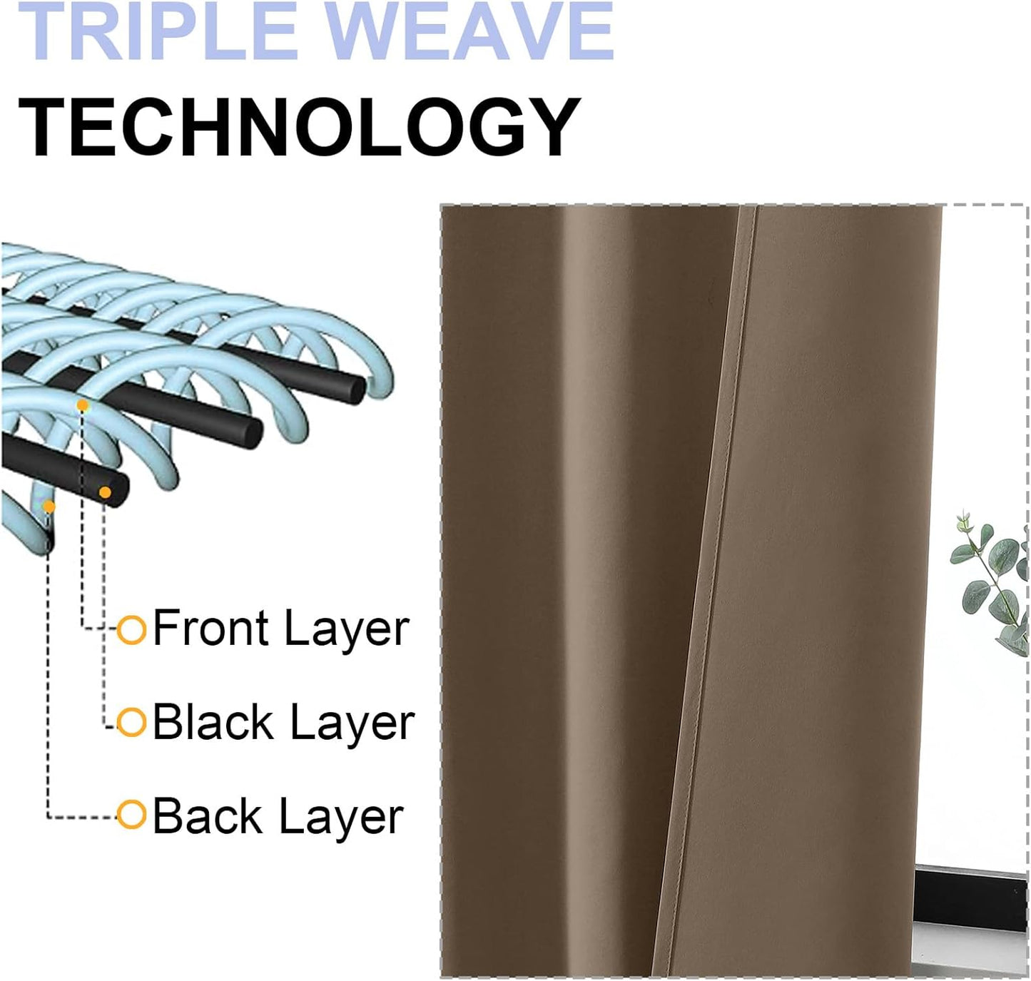 Simplebrand Ava Brown Short 36 Inches Blackout Curtain 2 Panels Set, Half Window Rod Pocket Privacy Curtain Tiers for Kitchen, Curtains Blackout for Bathroom Shades, W40 x L36 Inch, Brown