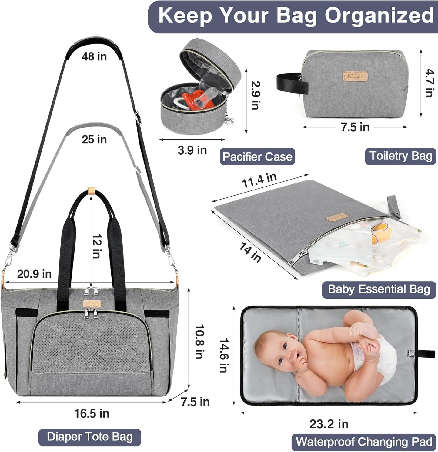 ITIEZY Diaper Bag Tote for Baby - Large Mommy Bag with Portable Changing Pad Pacifier Case, Hospital Bags Travel Baby Bag