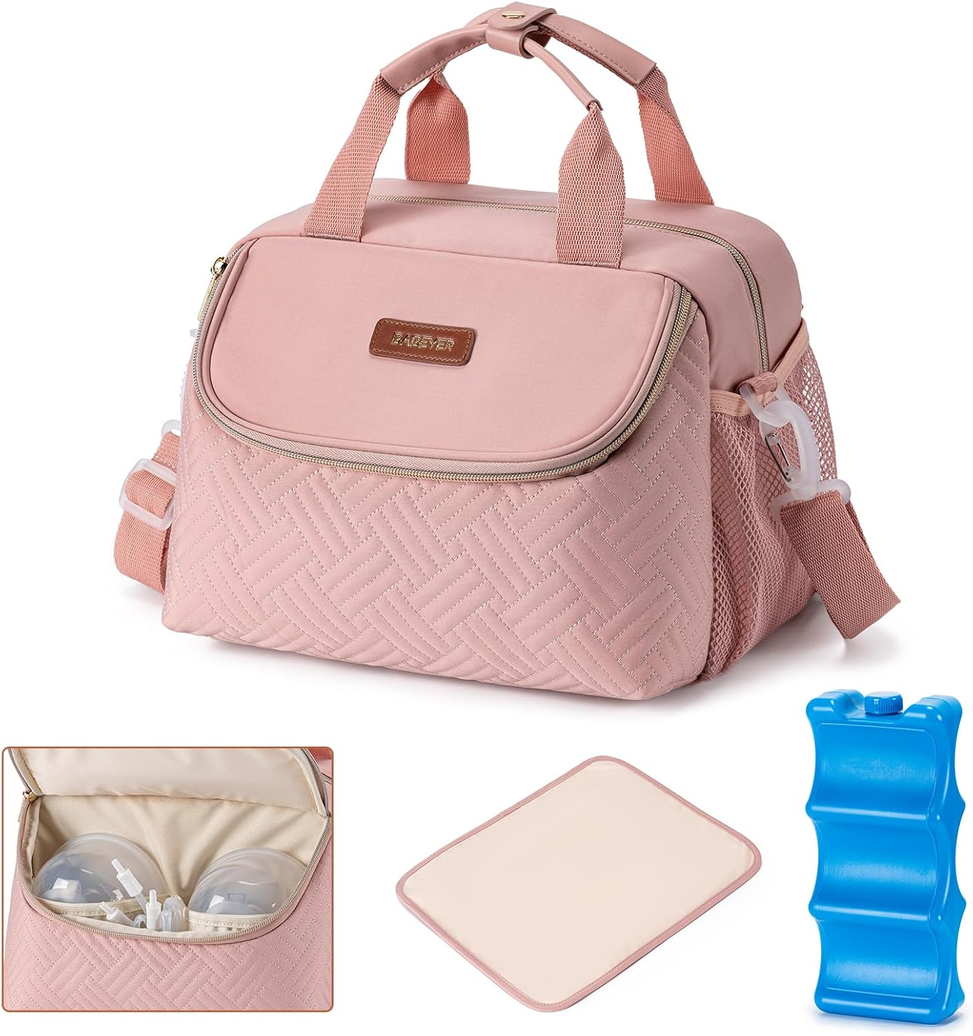 Breastmilk Cooler Bag with Ice Pack Fits 6 Baby Bottles up to 9 Ounce, Wearable Breast Pumps Cooler Bag for Nursing Mom Daycare, Work, Travel- Pink