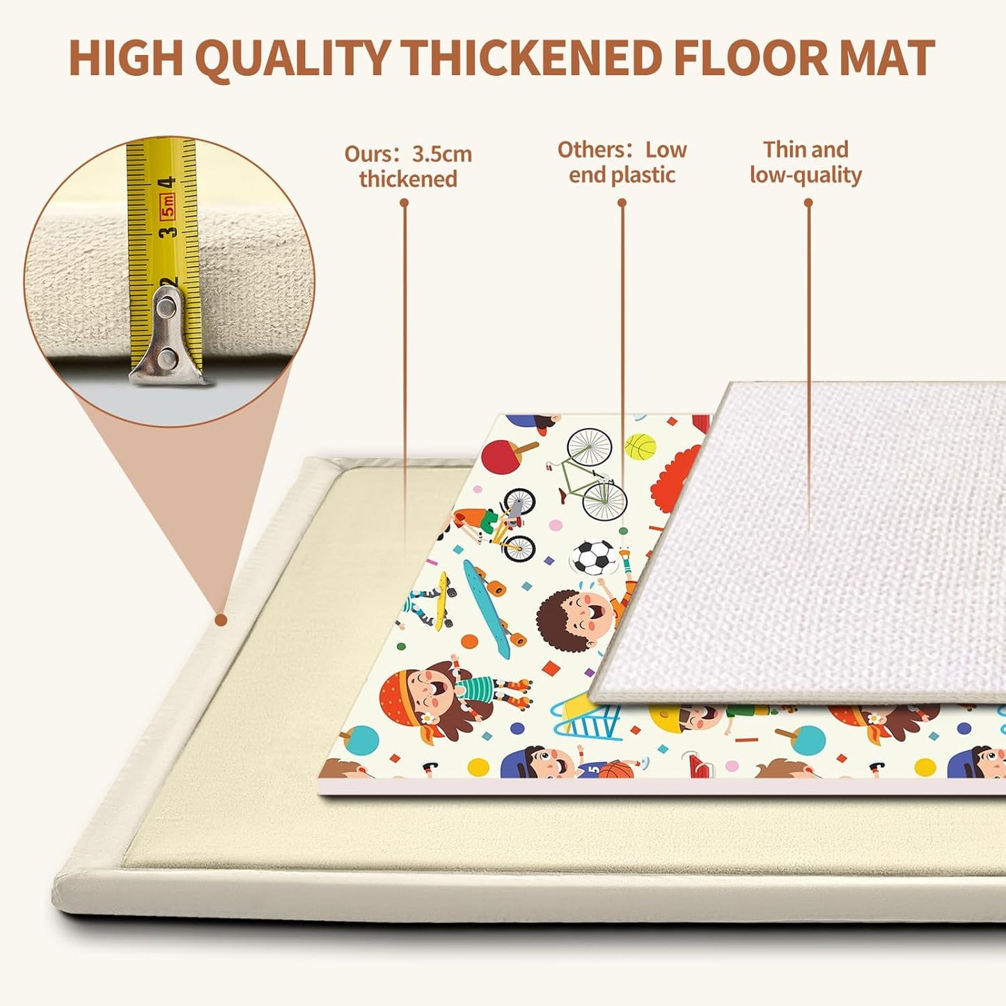 SUNYRISY Baby Play Mat for Floor 60 x 70in, 1.4in Thick Memory Foam Padded Play Mats Baby Rug, Soft Velvet Infants Toddler Kids Crawling Mat for Nursery, Non-Slip Bottom, Beige