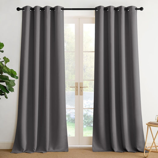 NICETOWN Grey Blackout Curtains for Bedroom 90 inches Long, Thermal Insulated Grommet Curtains for Living Room, Noise Reducing Privacy Window Treatment Drapes for Nursery, Laundry Patio, 2 Panels, W52