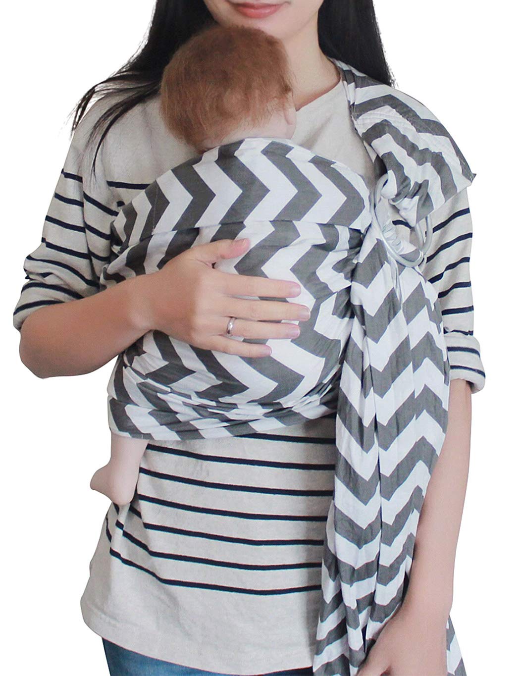 Ring Sling Baby Carrier, Soft Cotton Baby Sling Carrier Newborn to Toddler, Baby Wrap Carrier for Plus Size Parents, Perfect Shower Gift, Gray Wave