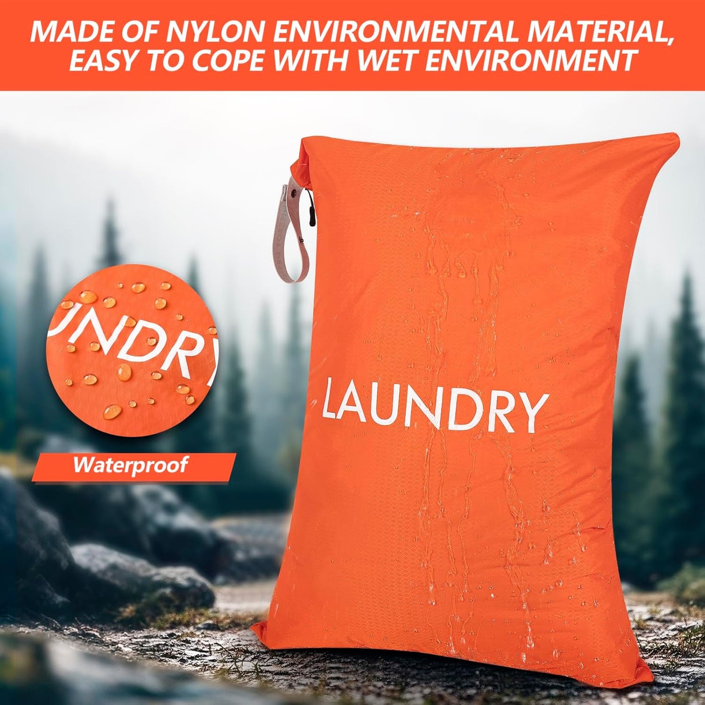 MissBoy Laundry Bag, Nylon Dirty Clothes Storage Bag, Splash-proof Travel Camping Laundry Bags with Zip, Lightweight Foldable Swimming Dry Wet Bag