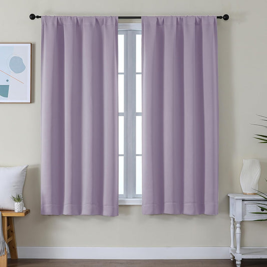 Simplebrand Ava Lilac Blackout Curtains for Bedroom 63 Inch Length 2 Panels Set, Nursery Thermal Insulated Energy Saving Rod Pocket Window Treatment Curtains Blackout Drapes, W40 x L63 Inch, Lilac