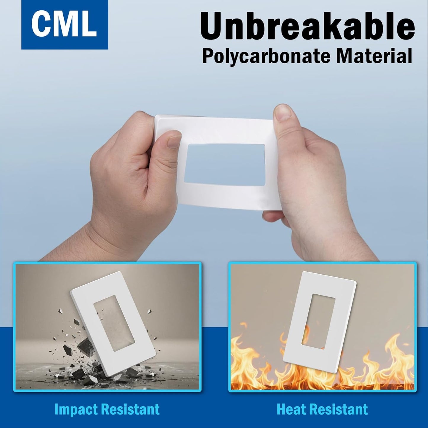 CML Matte White Decorator Screwless Wall Plate, 8 Pack 1-Gang Outlet Covers and Switch Plates, Scratch and Impact Resistant, Hidden Screws, Polycarbonate, Standard Size 2.91” X 4.68”