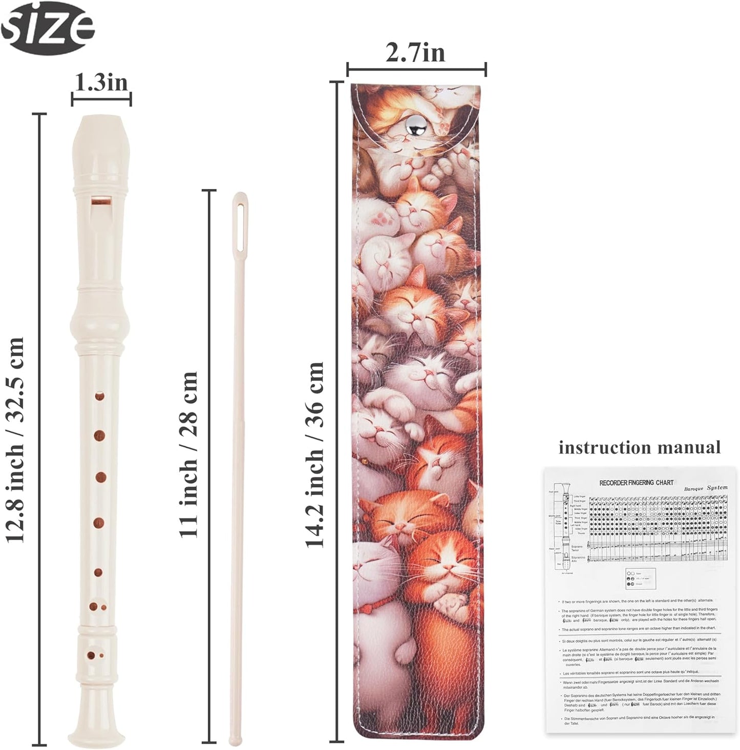 Recorder Instrument for Beginner Kids Adults,8-Hole Soprano Descant Recorder Music Flute with with Cleaning Rod & Leather Case For School Student Home Entertainment(2-Dense Cat)
