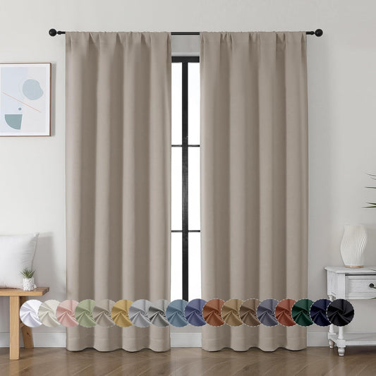 Simplebrand Ava Stone Blackout Curtains for Bedroom 72 Inch Length 2 Panels Set, Privacy Thermal Insulated Rod Pocket Door Window Curtains for Patio French Door Front Door, W40 x L72 Inch, Stone