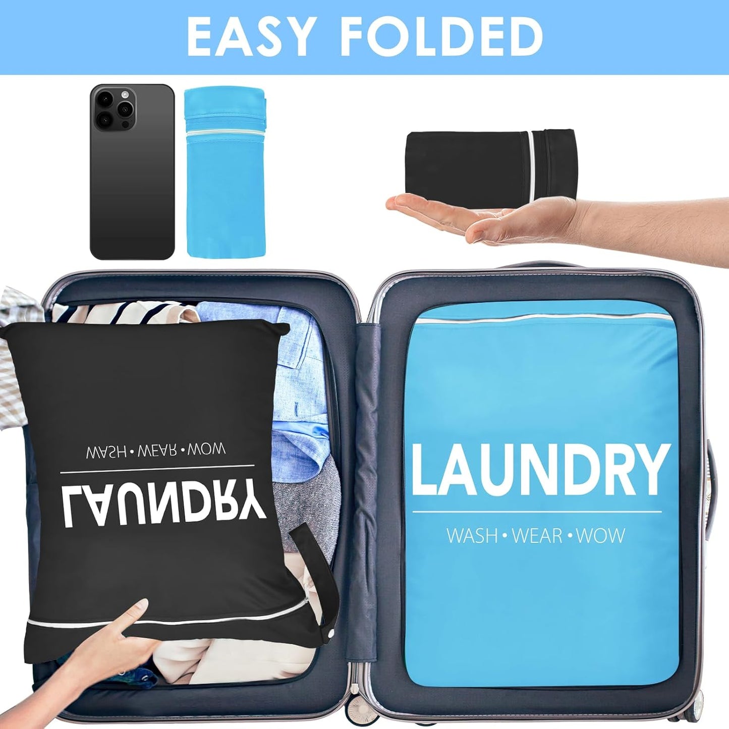 Sylfairy 2 Pcs Large Travel Laundry Bags, Waterproof Wet Dry Bags, Washable Dirty Clothes Bags for Gym, Swimming, Yoga