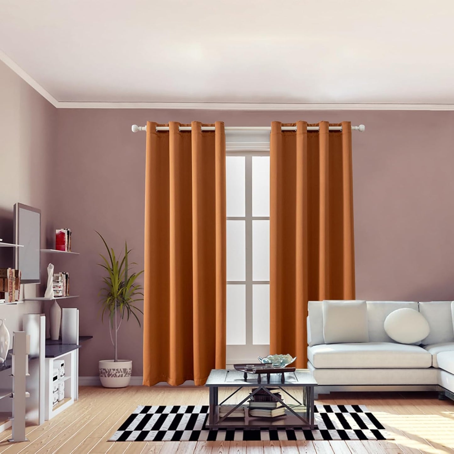 Anytime 100% Blackout Curtain Set, Thermal Insulated & Energy Efficiency Window Draperies for Guest Room, Full Shading Panels for Shift Worker and Light Sleepers（Orange, 2 Panels, 52W x 120L）
