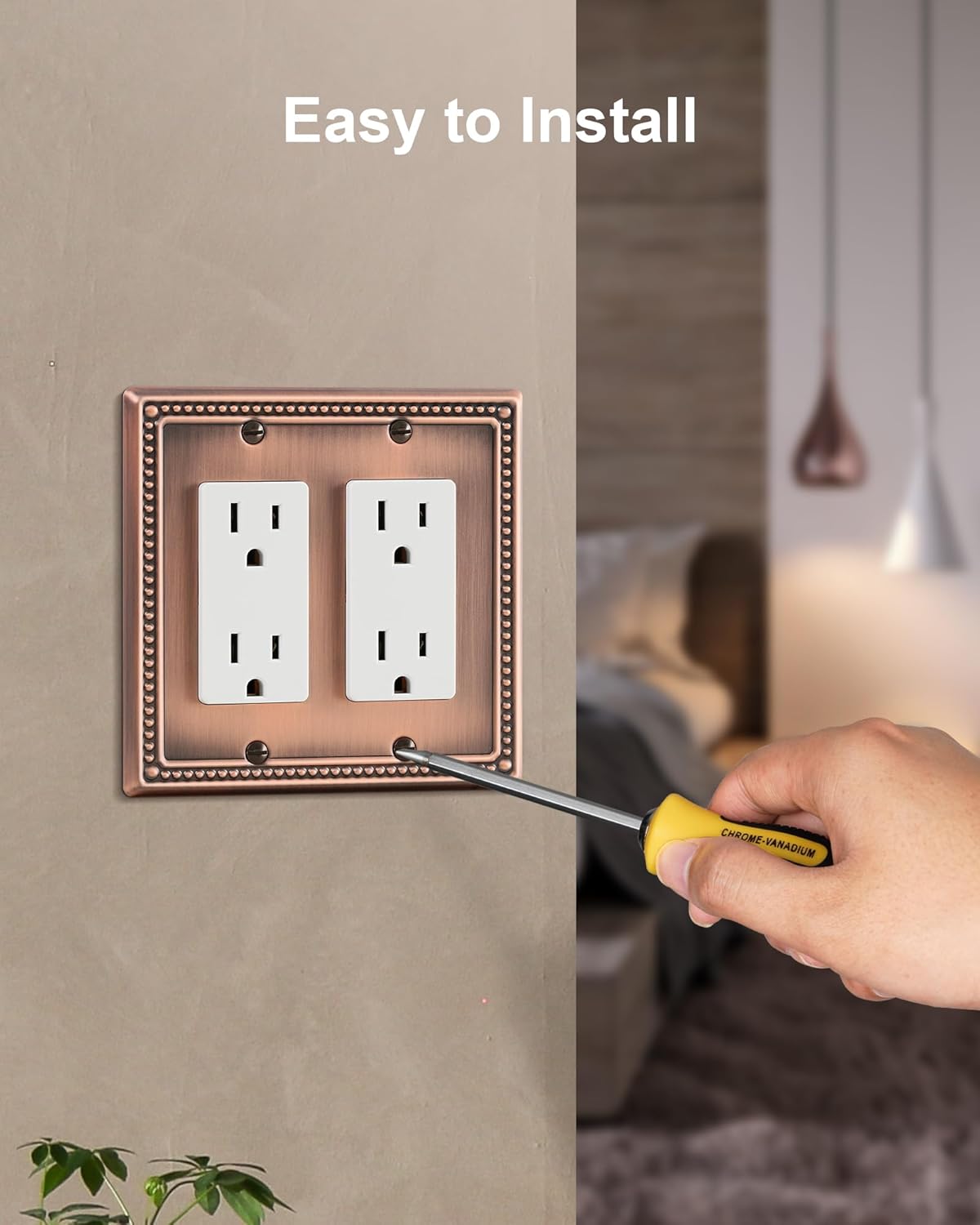 2-Pack Double Decorator Outlet Cover Plate, Antique Copper Pearls Decorative Switch Plates and Outlet Covers, Metal Wall Plates for Electrical Outlets, Receptacle, GFCI Outlet, Dimmer Switch