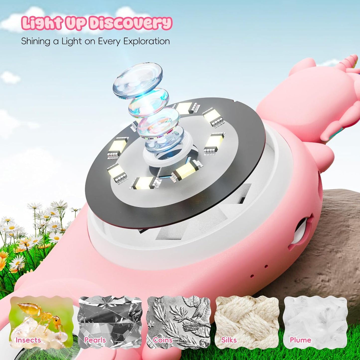 Kids Microscope,Ashfly 200X Magnifier for Kids,Mini Pocket Portable Digital Microscope for Educational Science Toys,Birthday Gifts for Age 3 4 5 6 7 8 Girls