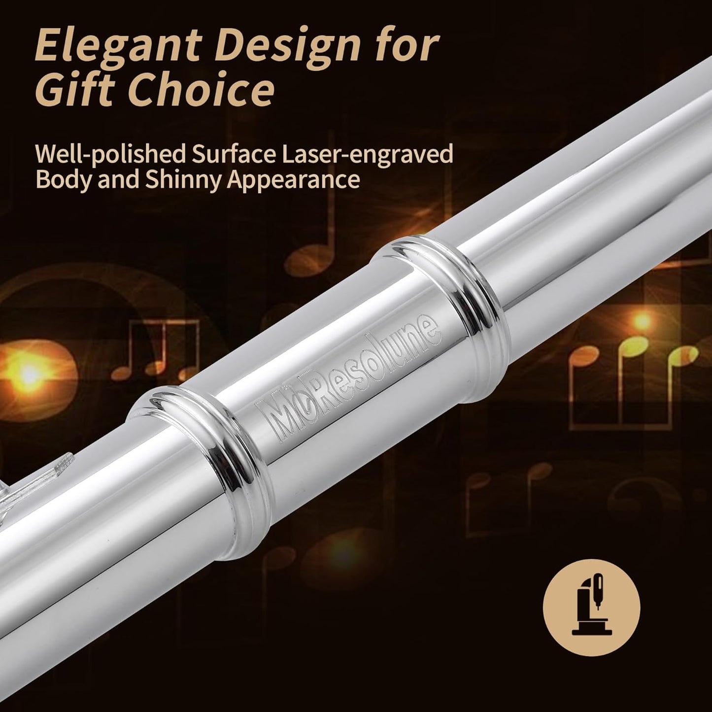 C Flute Closed Hole 16 Key for Beginner Student Silver Flute with Carrying Case Stand Gloves Cleaning Cloth for School Band Instruments