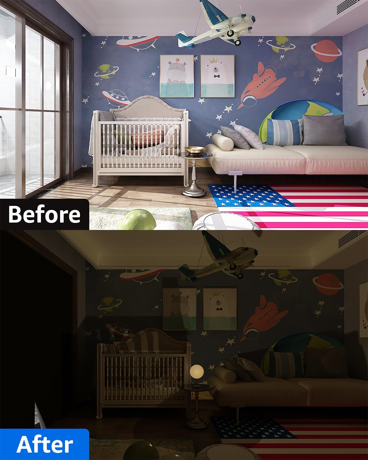 Sumobaby Blackout Curtains for Bedroom 58"x100" Portable No Drill Black Out Window Cover with Upgraded Hook&Loop Tapes,100% Blackout Shades,Thermal Insulated Blinds for Bedroom,Nursery(1 Panel,Black)