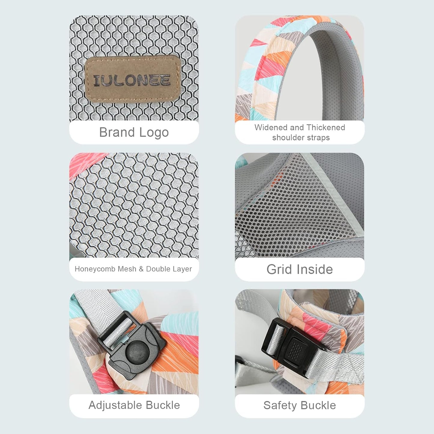 IULONEE Baby Carrier, Embrace Cozy 4-in-1 Infant Carrier Ergonomic Adjustable Holder Portable Convertible Front and Back Backpack Carry for Infants Toddlers Babies Girl and Boy 7-45 Pounds (Colorful)