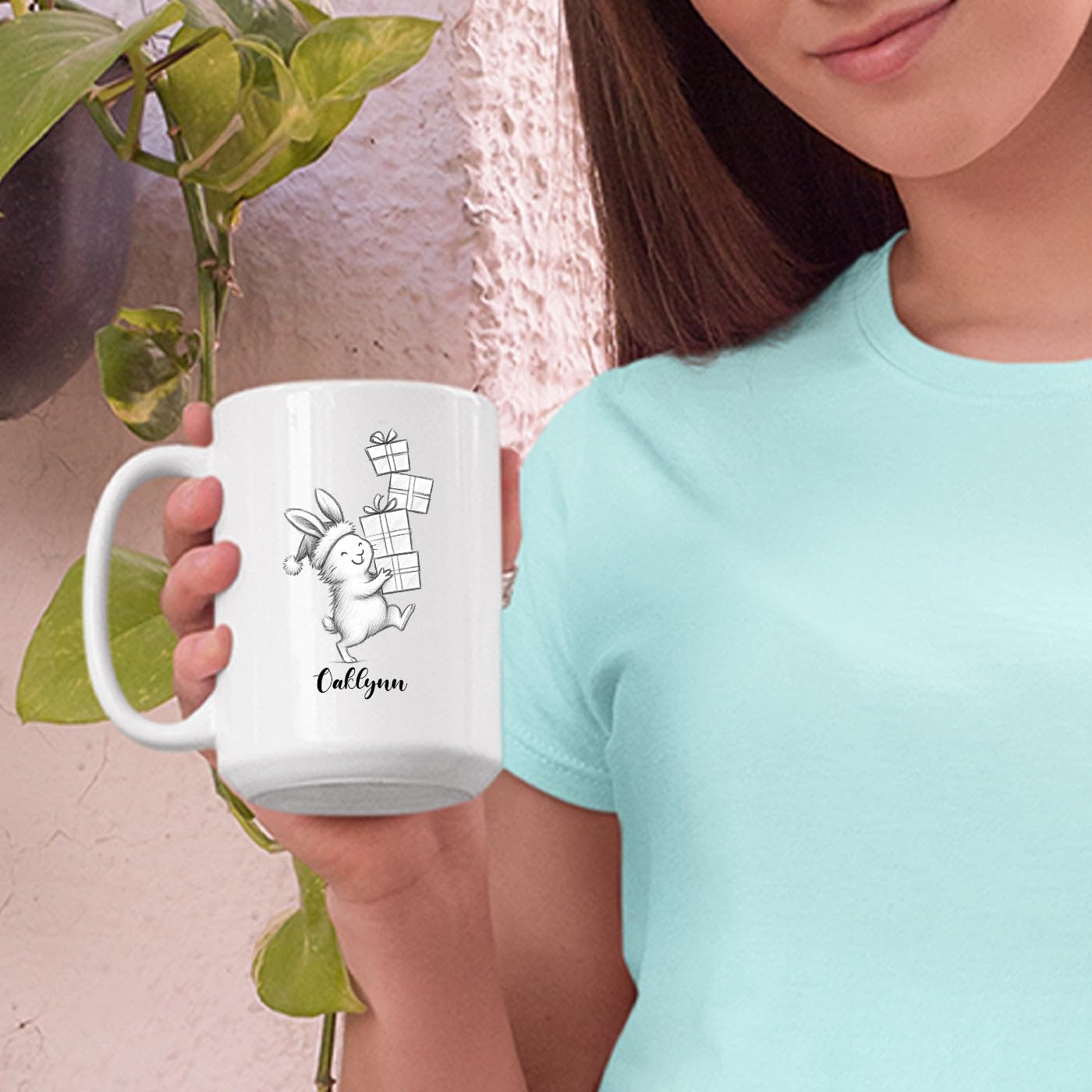 Rabbit Animal Coffee Cup Gift For Men Women Kids Children, Personalized Rabbit Lover Accent Teacup, Cute Rabbits White Coffee Mug 11 Oz 15 Oz, Custom Name Animal Rabbits Travel Mug Gift For Birthday