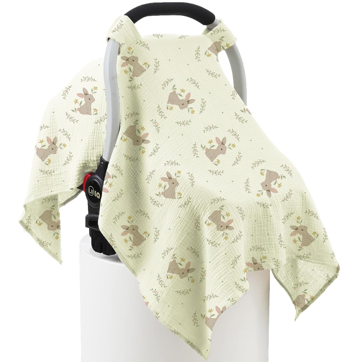 100% Muslin Cotton Car Seat Cover Baby, Carseat Canopy Cover, Universal Fit Stroller Covers for Boys and Girls (Cute Rabbit)