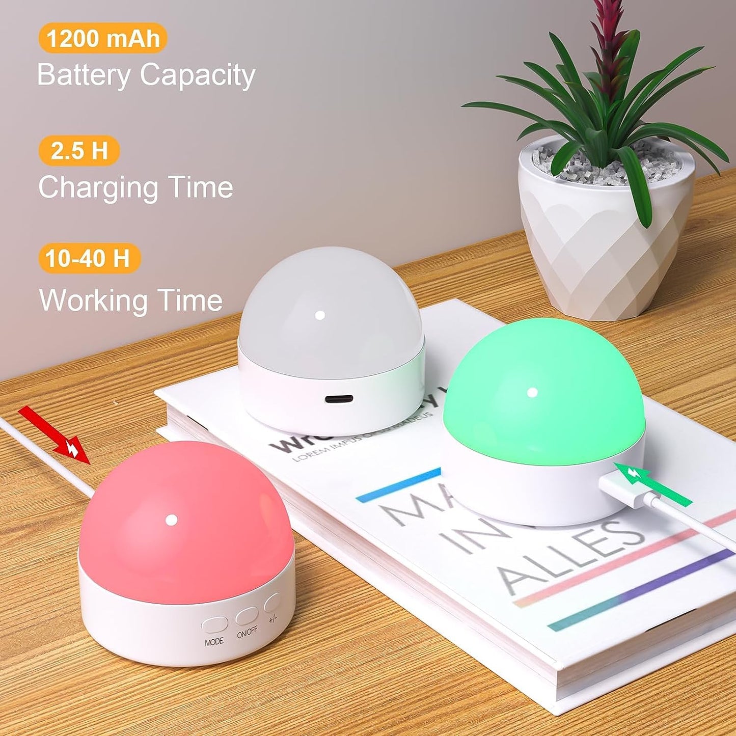Kintion Night Light, Dimmable 8 Color Portable LED Night Light, 1800mAh Rechargeable Nursery Light Lamp, Soft Eye Caring Warm White, White, Red, Blue, Green Color Lighting for Sleep Aid (White, 2pcs)