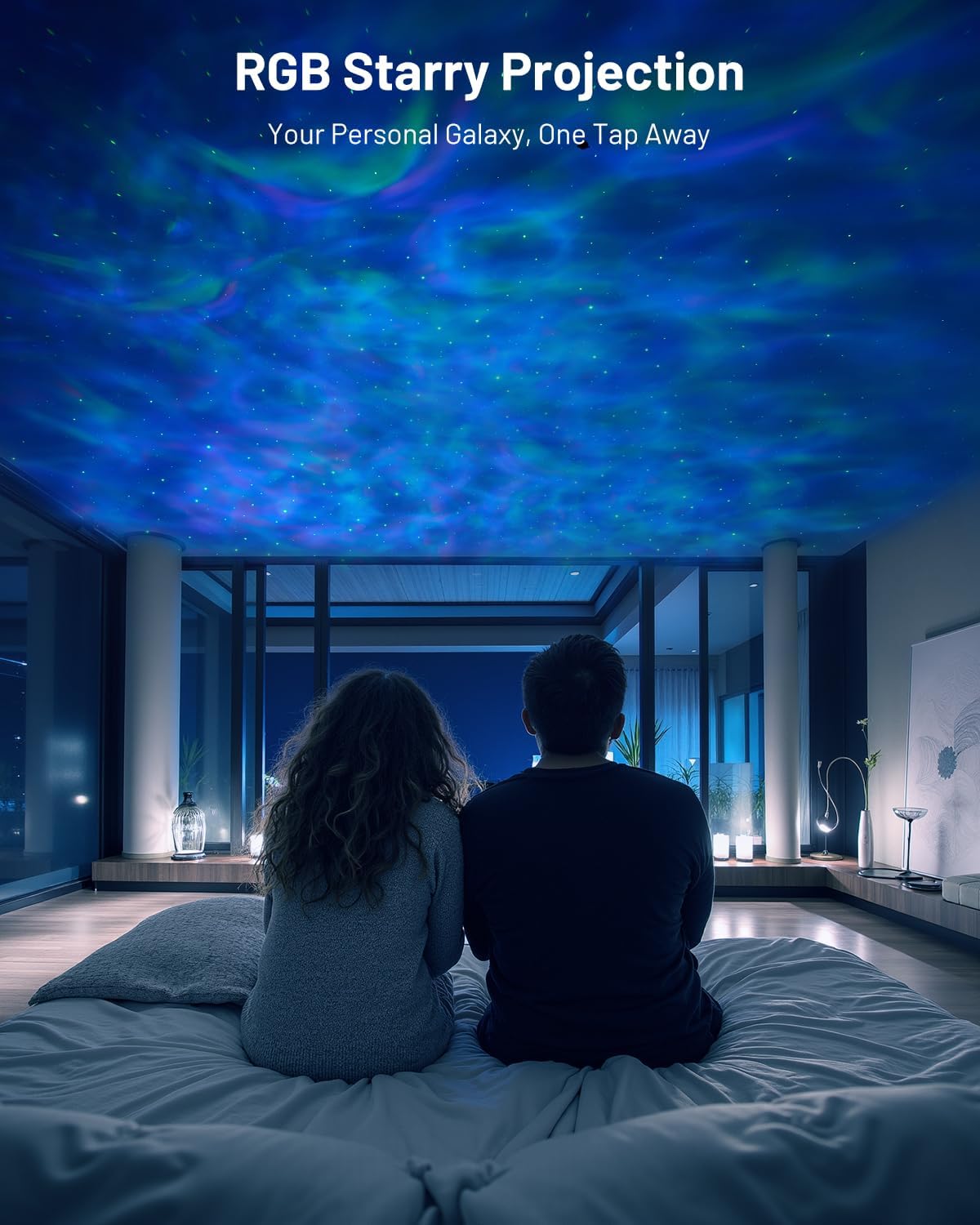 LED Floor Lamp with RGB Star Projector & Remote Control, Stepless Adjustable 3000-6000K Color, Dimmable 69" Tall Standing Lamp, 15W Black Modern Torchiere Corner Light for Living Room, Bedroom