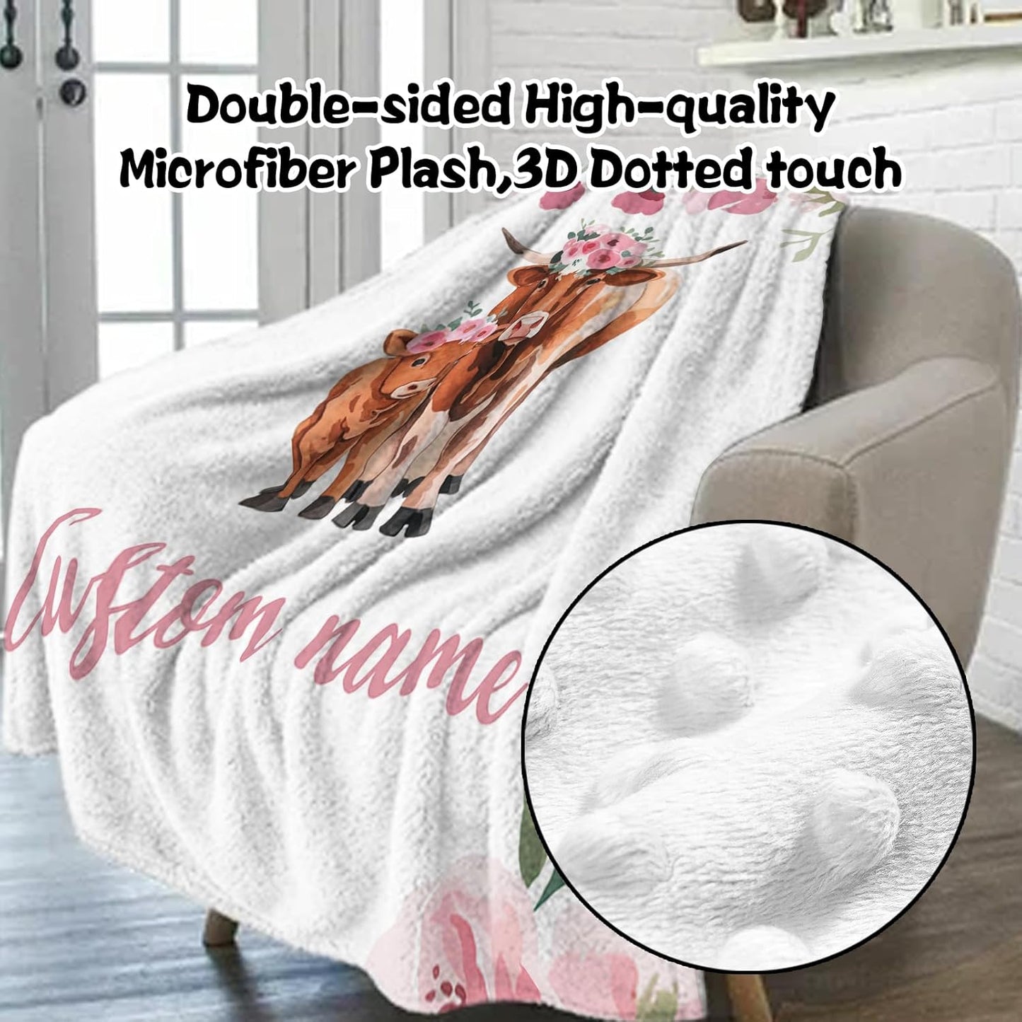 Custom Nursery Crib Bedding Set: Personalized Name 4 Piece Highland Cow Theme Baby Crib Sets for Girls - Toddler Double Layer Blanket Set, Comfortable Crib Bed Sheets for Baby Toddlers