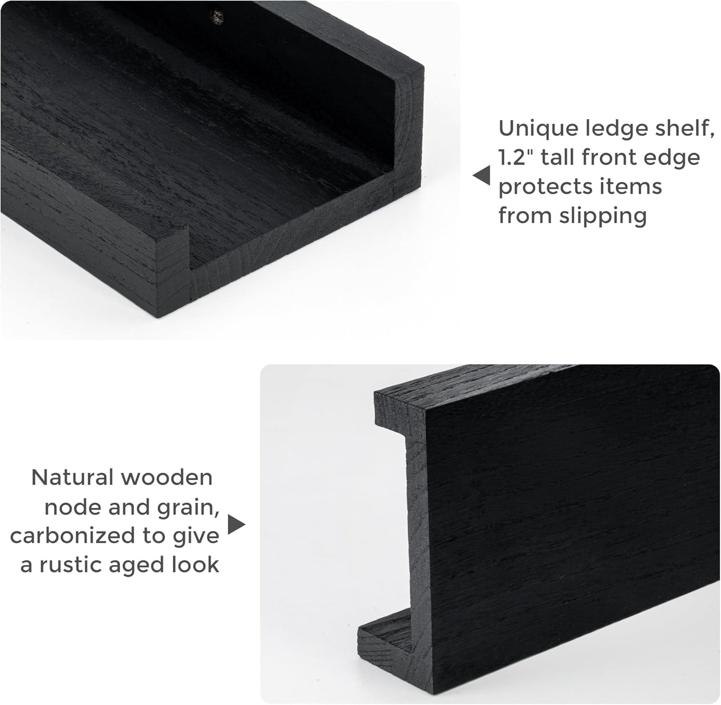 Fun Memories Black Long Picture Shelves 72 Inch, Solid Wood Floating Shelves Photo Shelf with Lip, Large Wall Mounted Display Shelves for Living Room, Bedroom, Kitchen