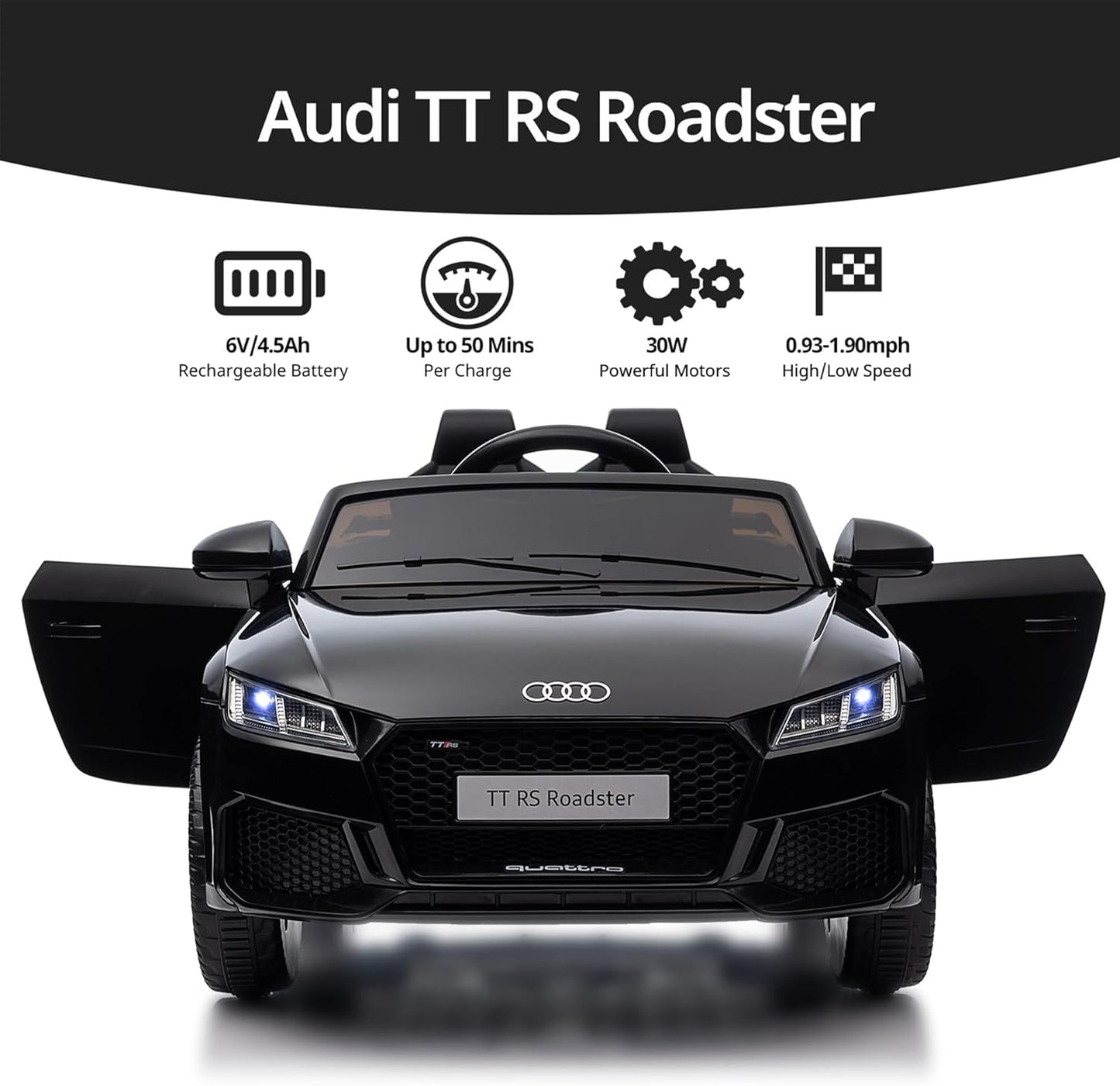 Kids Electric Car, Licensed Audi 6V Kids Ride on Toy Car for Toddlers with Remote - Black
