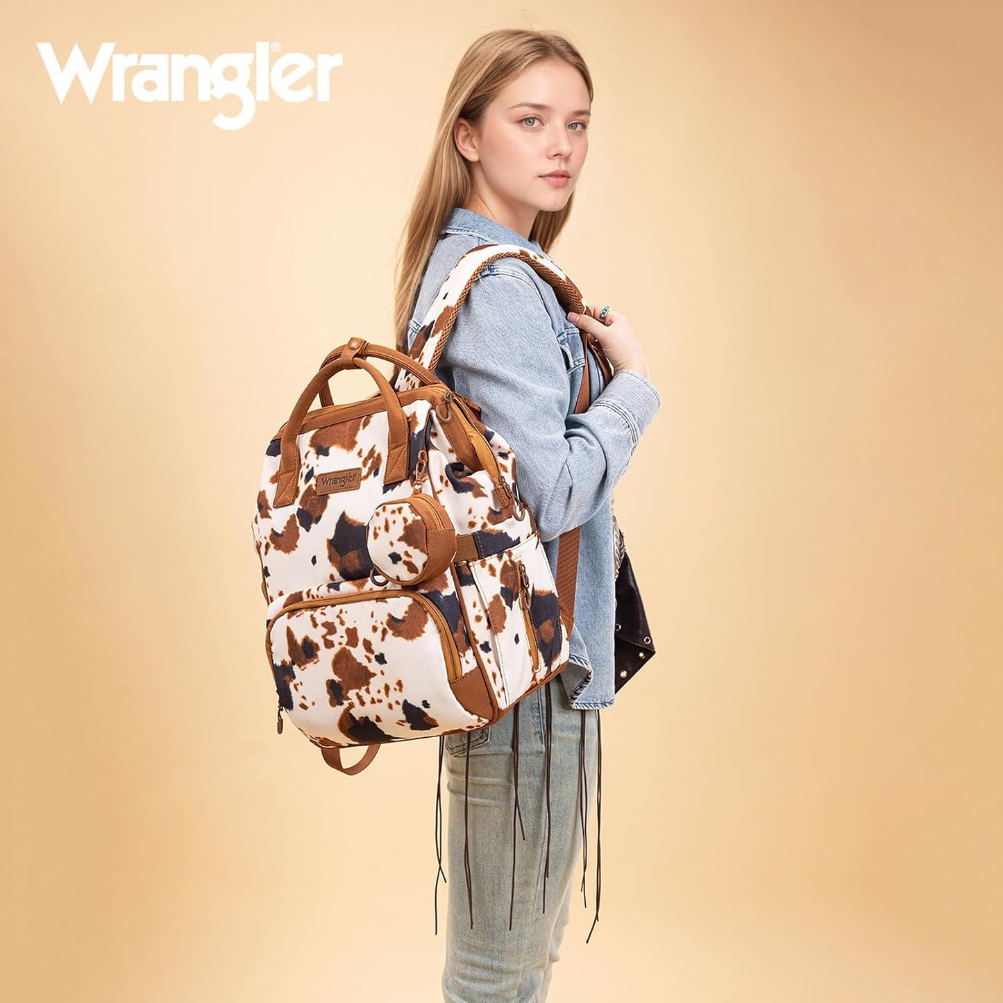 Wrangler Diaper Bag Backpacks Western Backpack Purses Multi-function Baby Bags for Mom with Waterproof Changing Pad & Pacifier Case