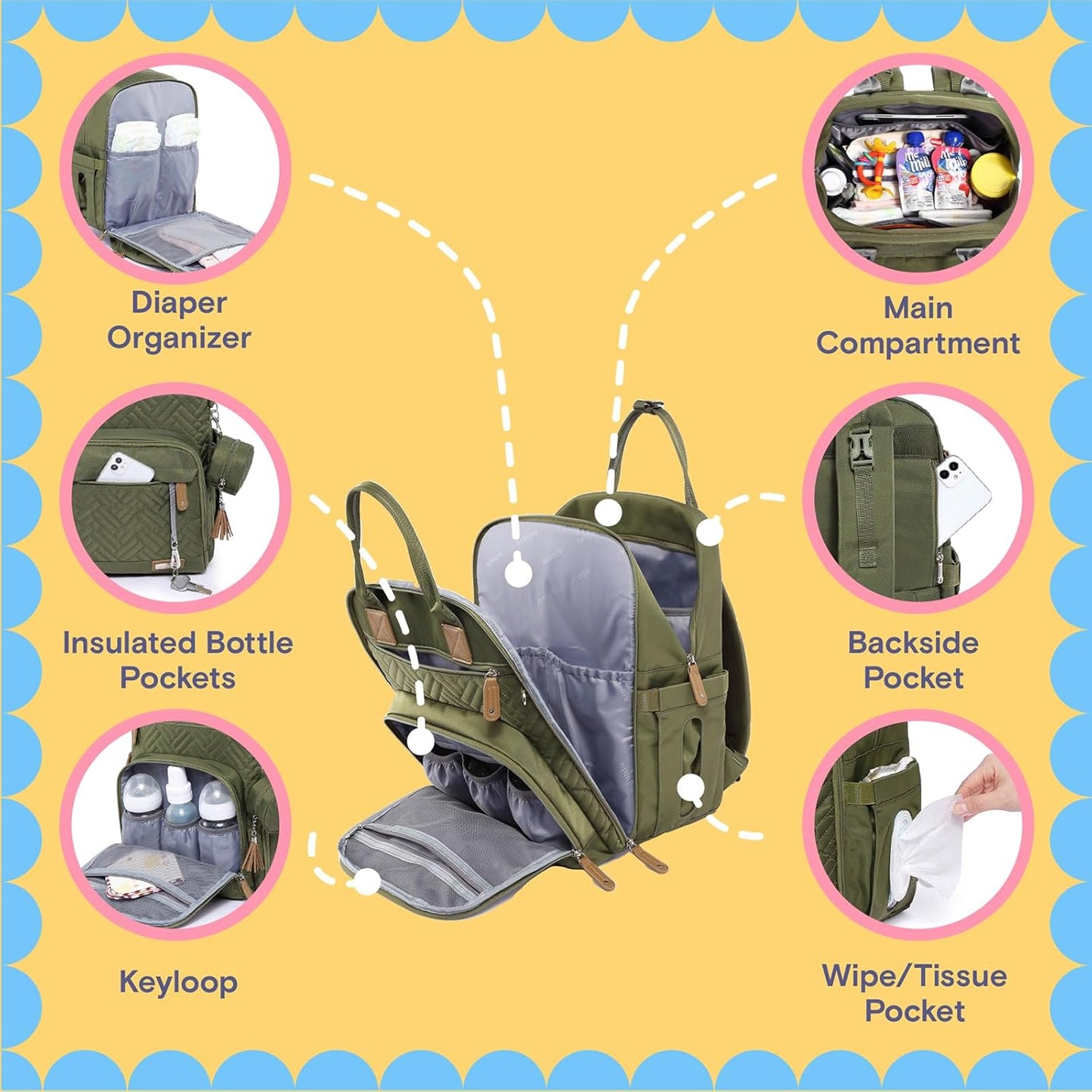 iniuniu Diaper Bag Backpack, 4 in 1 kit Large Unisex Baby Bags for Boys Girls, Waterproof Travel Back Pack with Diaper Pouch