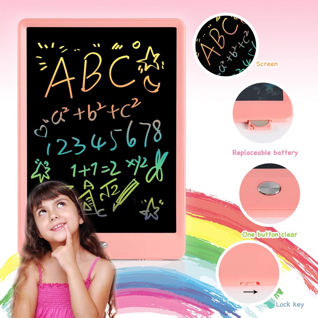 ORSEN LCD Writing Tablet 10 Inch, Colorful Doodle Board Drawing Pad for Kids, Toddler Toys for 3 4 5 6 7 8 Year Old Girls Boys Gifts (Pink)