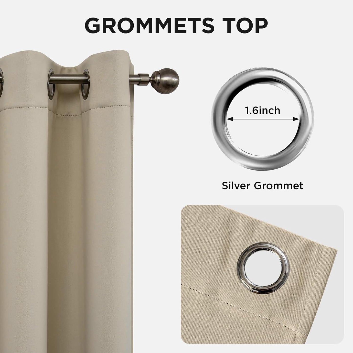 Joydeco Blackout Curtains 72 Inch Length 2 Panels Set, Thermal Insulated Long Curtains& Drapes 2 Burg, Room Darkening Grommet Drapes for Living Room Bedroom Window (W52 x L72 Inch, Light Beige)