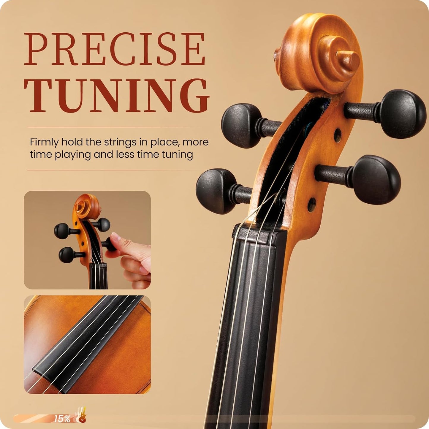 Fesley Violin Fiddle Beginner Set: 3/4 Matt Violin Kit for Student, Acoustic Violin with Hard Case, Solidwood Hand Made Starter Kit with Bow, Rosin, Shoulder Rest, Tuner, Extra Strings