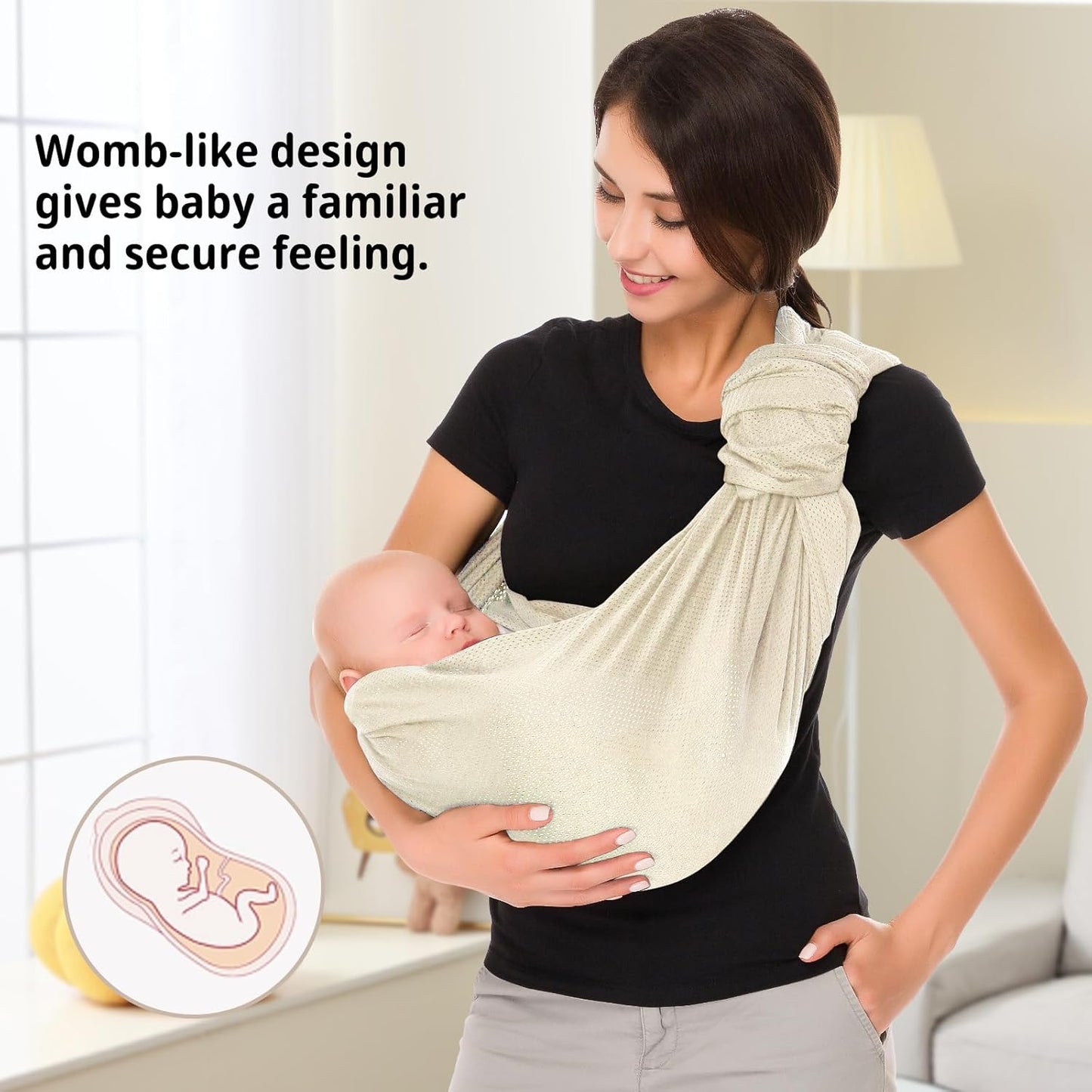 Water Ring Sling Baby Carrier, Adjustable Lightweight Breathable Newborn Carrier Sling for Summer, Swimming, Pool, Beach, Front Chest Mesh Infant Wrap Carrier for Baby Gift （ Beige