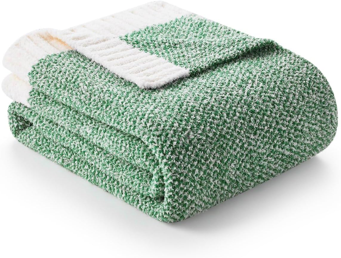 Snuggle Sac Green Blanket Twin Size Bedding Blankets, Super Soft Warm Cozy Knit Blankets for Sofa, Bed, Living Room, Heather Green, 60x80 inches,