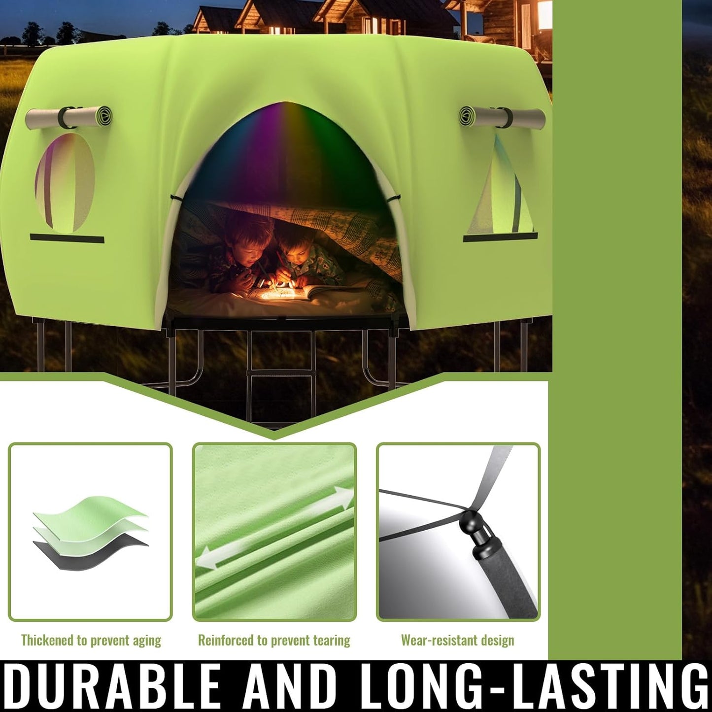 Gardenature 10FT/12FT/14FT Trampoline Tent(Tent Only), Fit Round Trampolines, Shade Cover with LED Light, Outdoor Trampolien Accessories, Anti-Tear, Beige