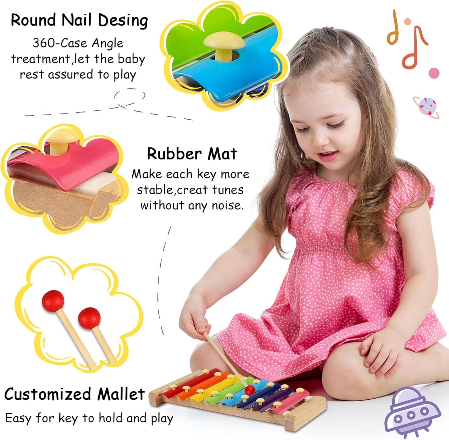 LOOIKOOS Xylophone for Kids Wood Xylophone with 2 Mallets Educational& Preschool Learning Baby Percussion Wooden Musical Instruments Toys for Boys and Girls