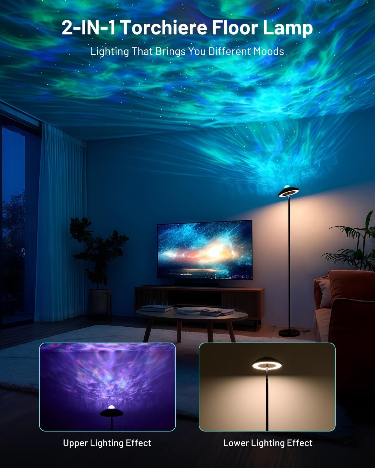 LED Floor Lamp with RGB Star Projector & Remote Control, Stepless Adjustable 3000-6000K Color, Dimmable 69" Tall Standing Lamp, 15W Black Modern Torchiere Corner Light for Living Room, Bedroom