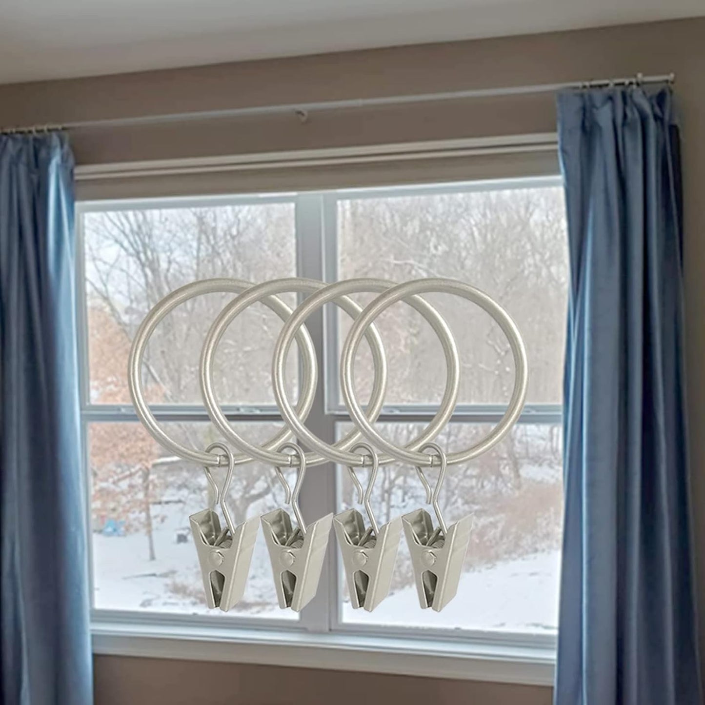 100 Pack Matte Silver Curtain Rings with Clips, Curtain Hooks Hangers Clip Rings for Hanging Drapes Bows Hat, Drapery Rings 1.26 in I D, Fits up to 1 in Diameter Curtain Rod.