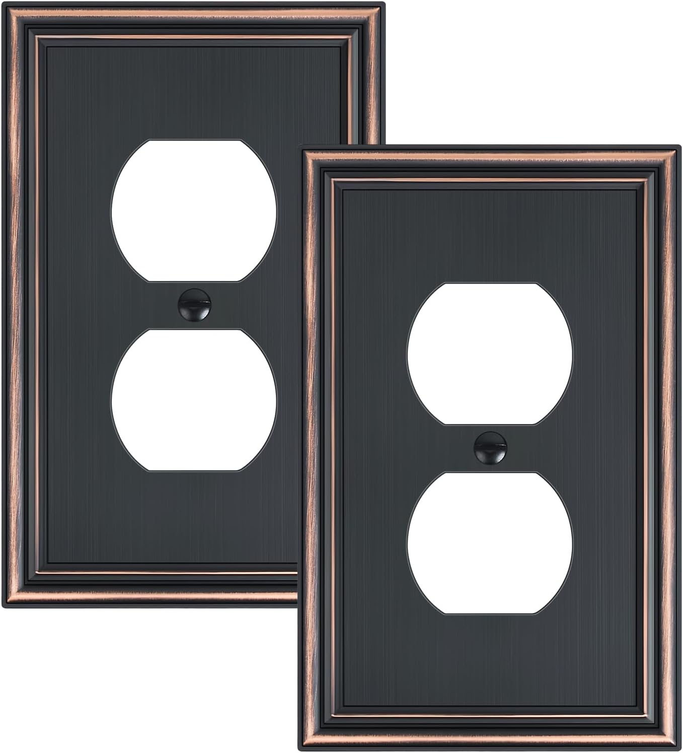 2-Pack Single Duplex Outlet Cover Plate, Decorative Aged Bronze Switch Plates and Outlet Covers, Metal Wall Plates for Electrical Outlets, 1 Gang Receptacle Cover, Corrosion Resistant