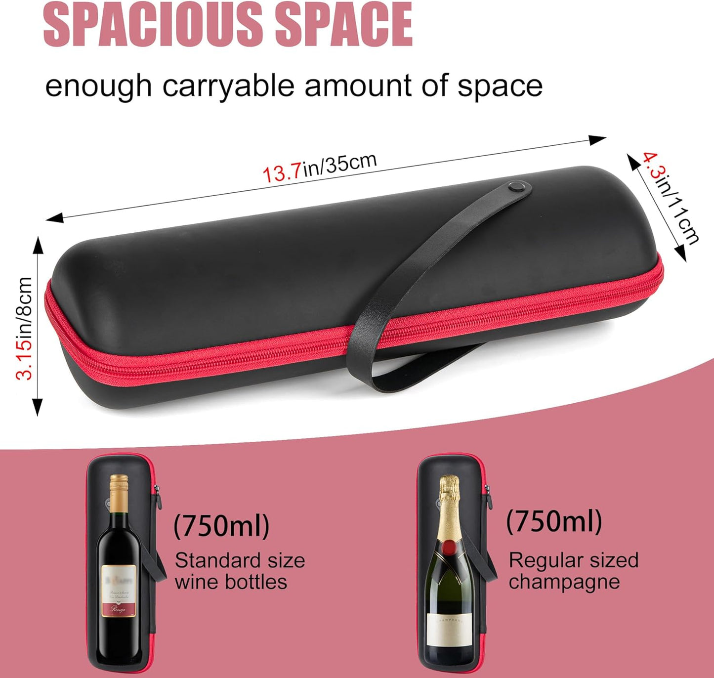 Single Wine Gift Tote Bag, Hard Shell Protector Bags Insulated Cooler Bag Champagne Bottle Gift Box Portable Wine Carrier for Travel, Picnic, Beach, BYOB Restaurant (Black)