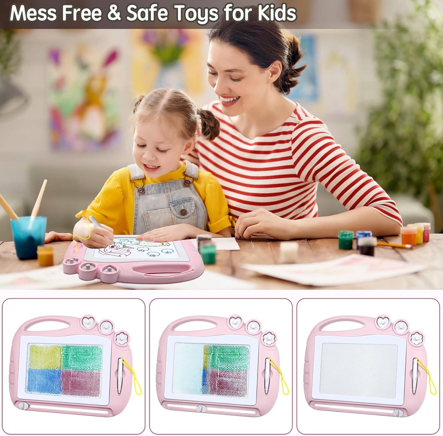 AiTuiTui Magnetic Drawing Board Toddler Toys for Girl Gifts, Erasable Doodle Sketching Writing Pad Travel Games for Kids in Car, Early Education Learning Skill Development Toys for Toddlers