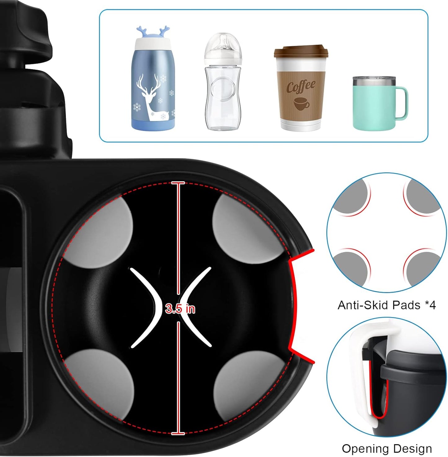 Accmor Stroller Cup Holder with Tray, Universal Cup Holder, Bike Bottle Holder, 360° Rotatable Large Caliber Drinks Holder for Stroller, Bike, Wheelchair, Walker