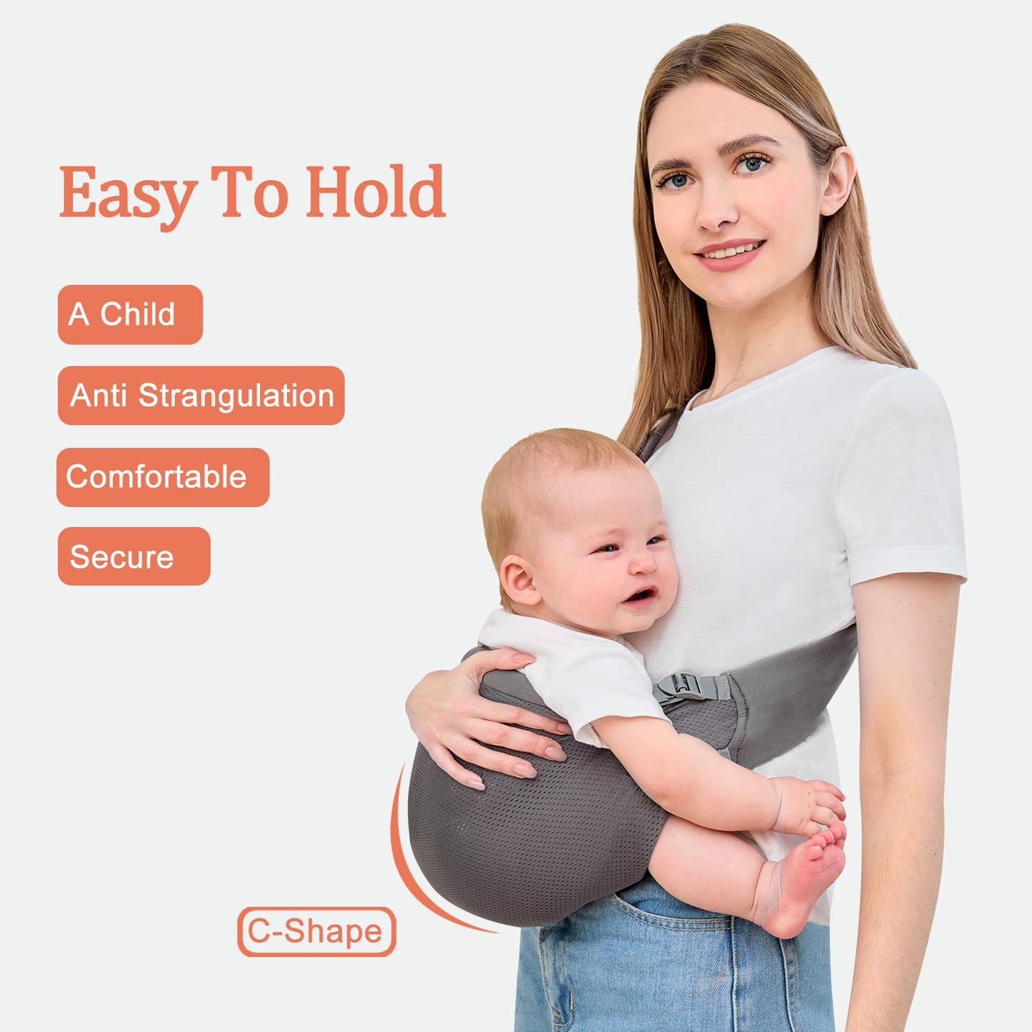 Baby Sling Carrier,Baby Carrier Newborn to Toddler,Toddler Carrier,Portable Lightweight & Spreadable Shoulder Straps (Dark Grey)