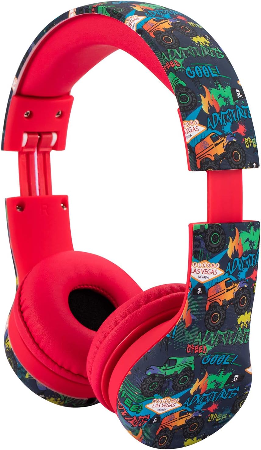 Snug Play+ Kids Headphones – Volume Limited 93dB for Safe Listening – Foldable, Durable Headphones for Toddlers, Boys & Girls – Tangle-Free Cord – Ideal for Travel, School, Tablets - Monster Trucks